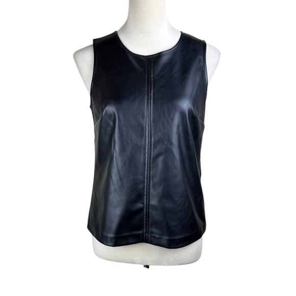 J. Crew XS Black Faux Leather Full Zip Lined Sleeveless Round Neckline Tank Top - Picture 3 of 12